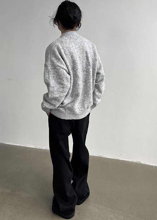 Grey Stand Collar Oversized Cozy Wool Man's Cardigans Winter