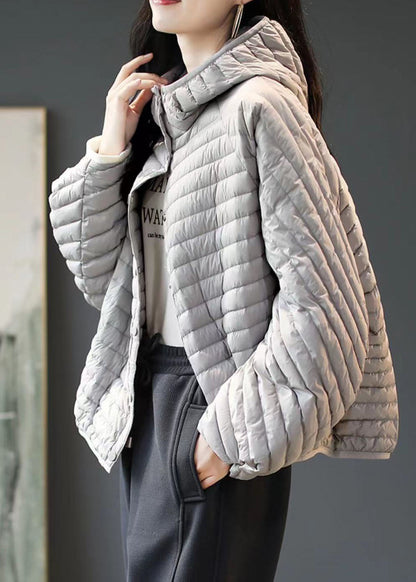 Grey Striped Button Fine Cotton Filled Parka Winter