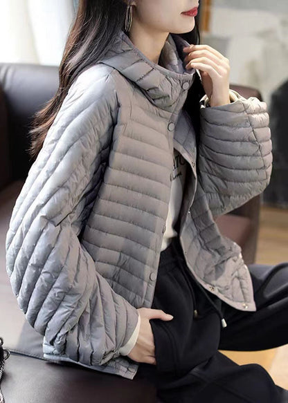 Grey Striped Button Fine Cotton Filled Parka Winter
