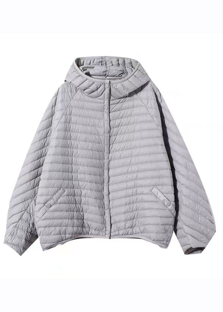 Grey Striped Button Fine Cotton Filled Parka Winter