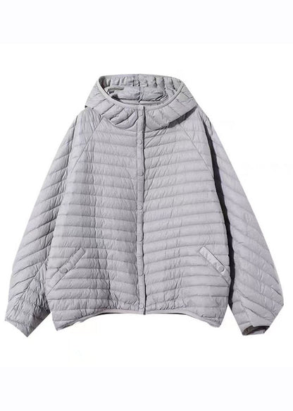Grey Striped Button Fine Cotton Filled Parka Winter