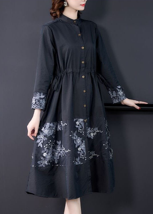 Grey Tie Waist Lace Patchwork Cotton Trench Long Sleeve