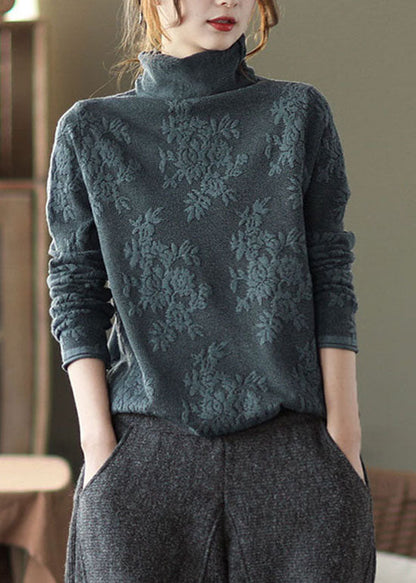 Grey Turtle Neck Thick Knit Pullover Spring