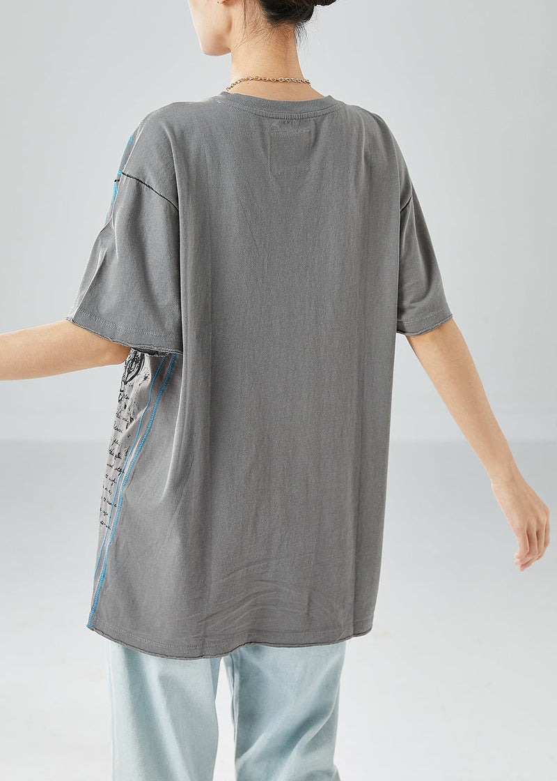 Grey V Neck Print Cotton Tanks Summer