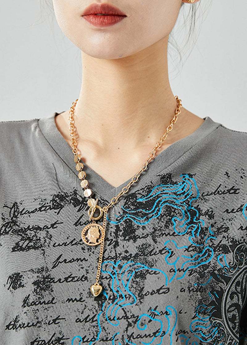 Grey V Neck Print Cotton Tanks Summer