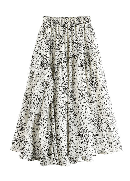 Khaki Asymmetrical Patchwork Print Elastic Waist Skirt Summer