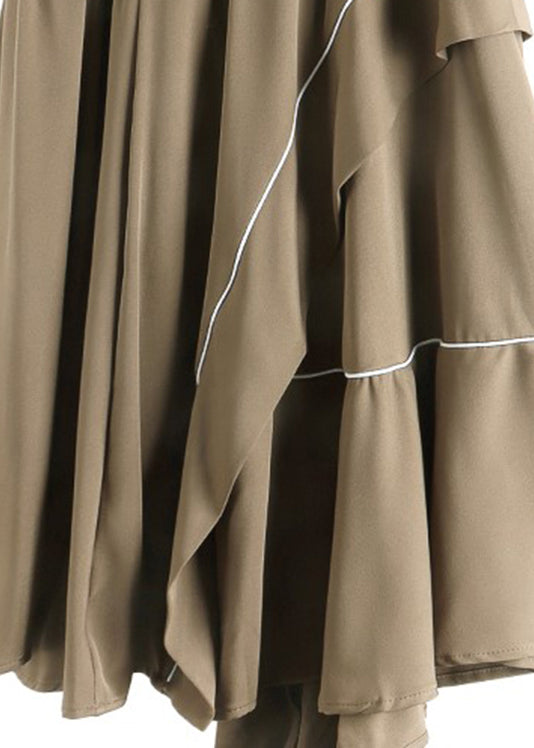 Khaki Asymmetrical Patchwork Print Elastic Waist Skirt Summer