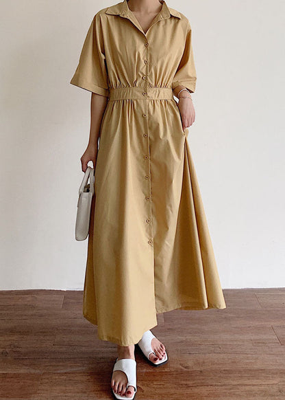 Khaki Button Cotton Dress Spring