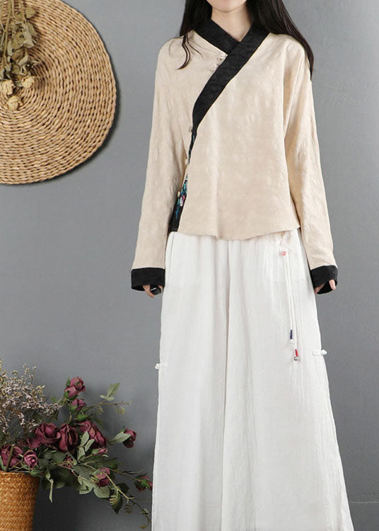 Khaki Button Patchwork Shirt Long Sleeve