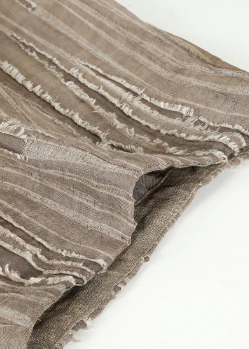 Khaki Elastic Waist Patchwork Linen Skirts Fall