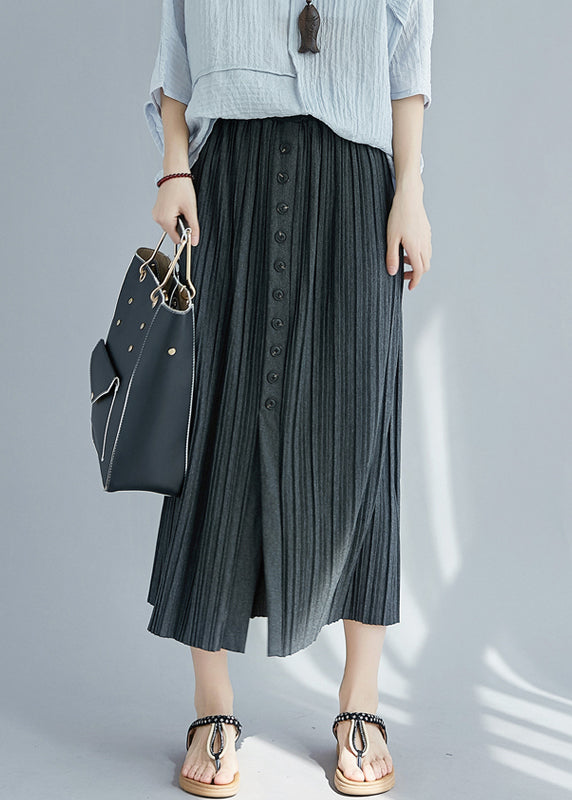 Khaki Exra Large Hem Side Open Cotton Pleated Skirts Summer