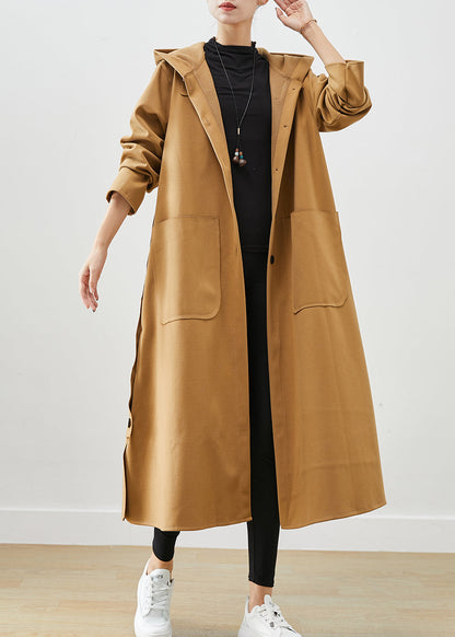 Khaki Hooded Pockets Cotton Trench Fall