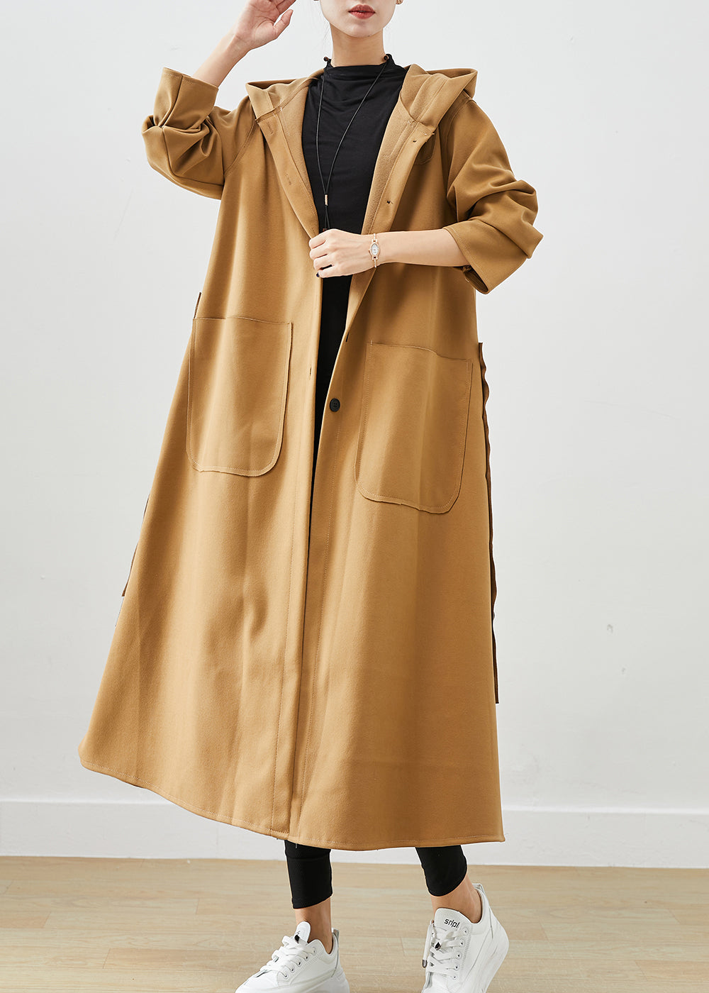 Khaki Hooded Pockets Cotton Trench Fall