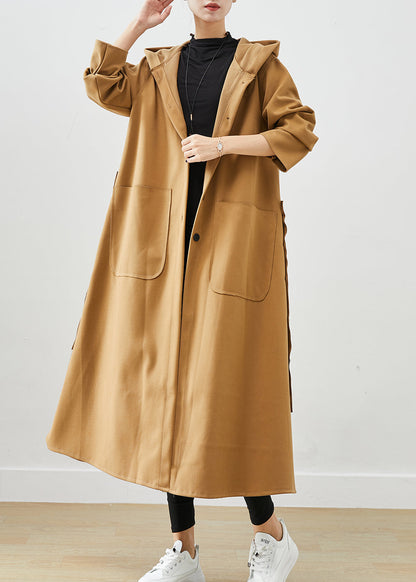 Khaki Hooded Pockets Cotton Trench Fall