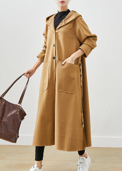 Khaki Hooded Pockets Cotton Trench Fall