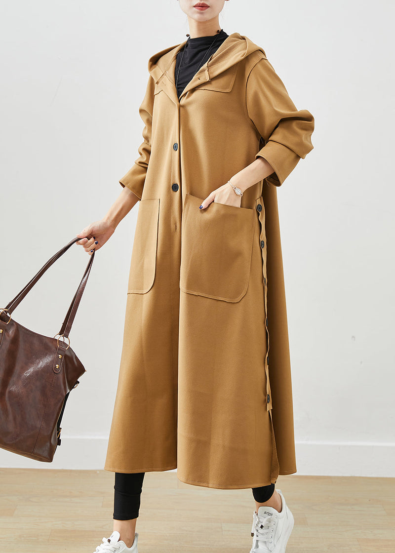 Khaki Hooded Pockets Cotton Trench Fall