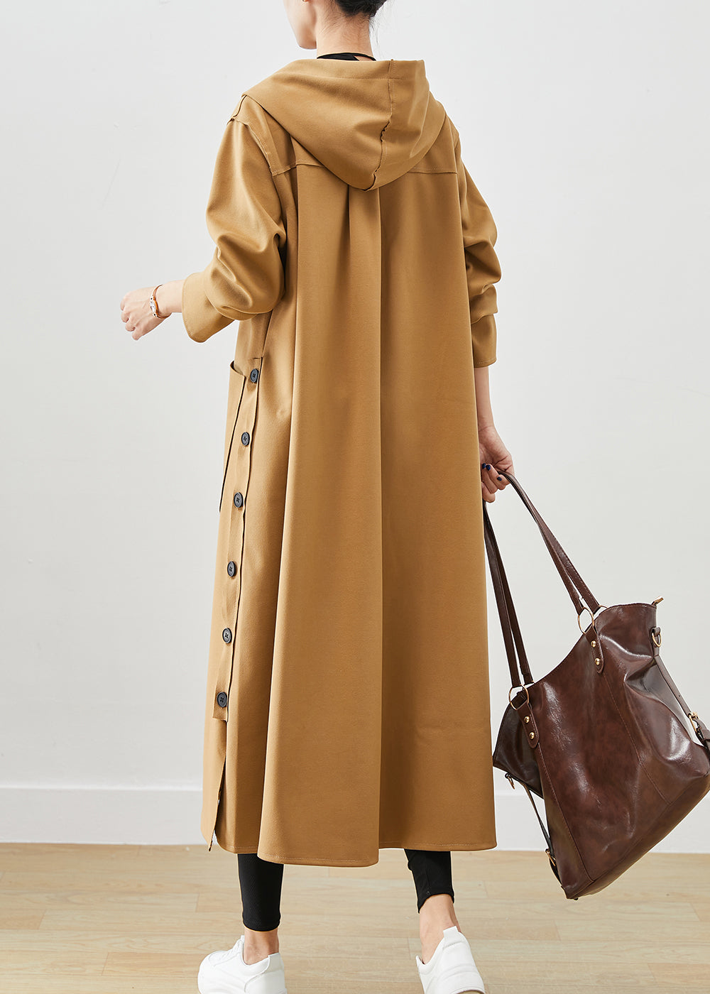 Khaki Hooded Pockets Cotton Trench Fall
