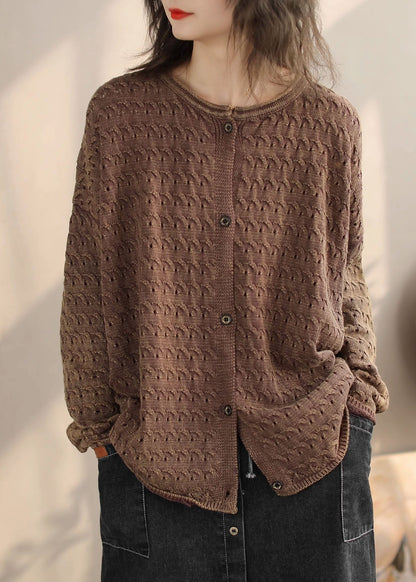 Khaki O Neck Button Knit Cardigans Spring