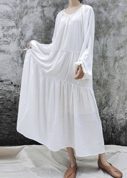 Khaki O-neck Patchwork Lazy Long Dresses Long Sleeve