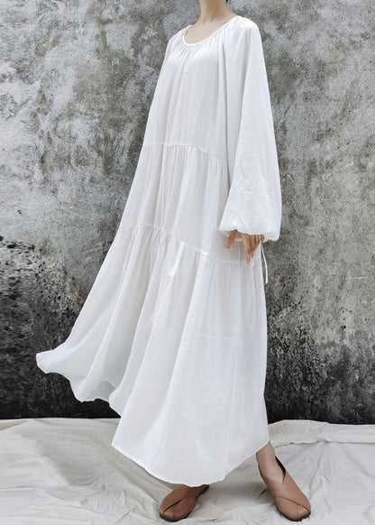 Khaki O-neck Patchwork Lazy Long Dresses Long Sleeve