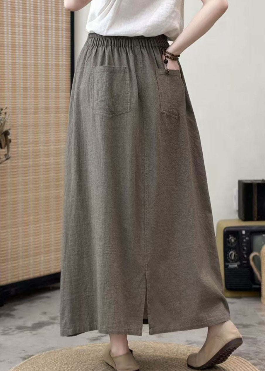 Khaki Oversized Cotton a Line Skirt Summer