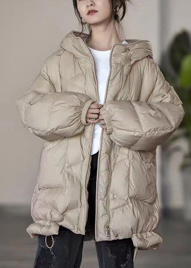 Khaki Oversized Pockets Duck Down Puffer Jacket Winter
