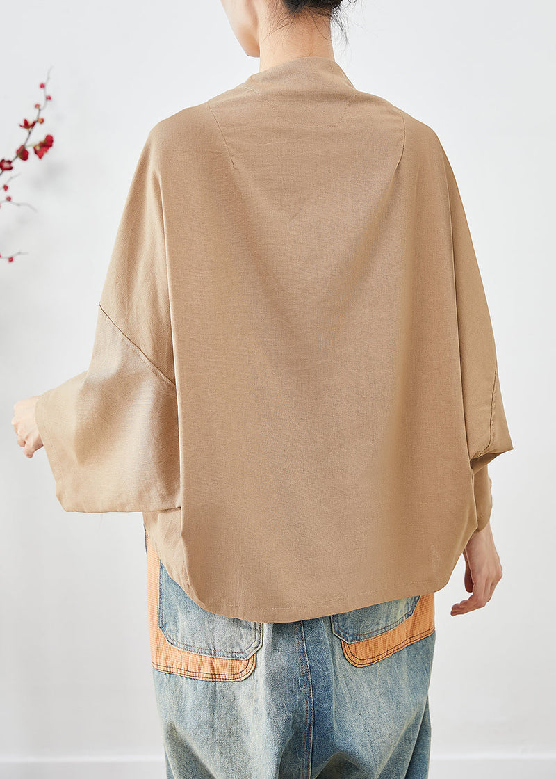 Khaki Oversized Pockets Linen Jackets Batwing Sleeve