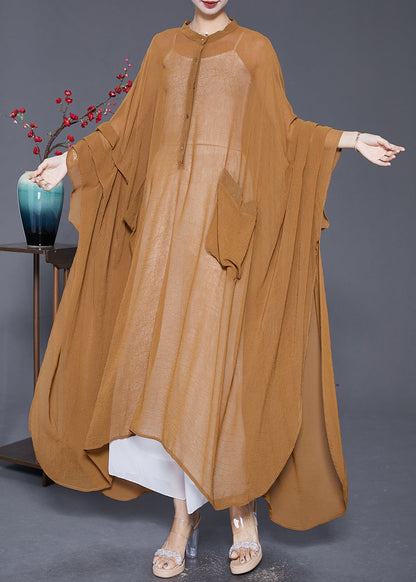 Khaki Oversized Wrinkled Chiffon Upf 50+ Long Smock Summer