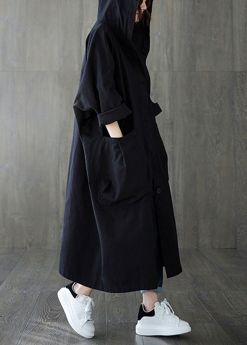 Khaki Patchwork Button Long Hoodies Trench Coats Spring