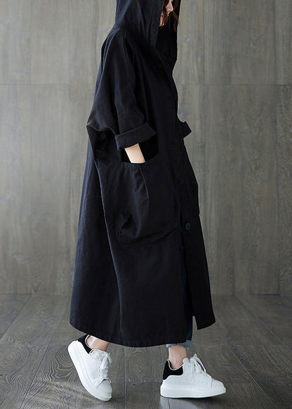 Khaki Patchwork Button Long Hoodies Trench Coats Spring
