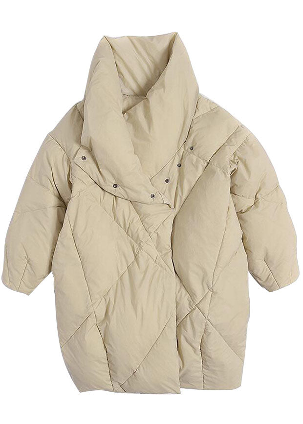 Khaki Peter Pan Collar Button Winter Duck Down Coat