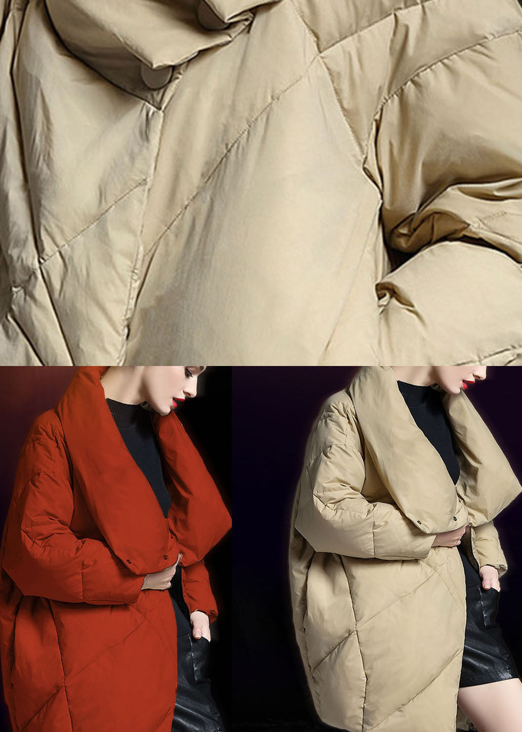 Khaki Peter Pan Collar Button Winter Duck Down Coat