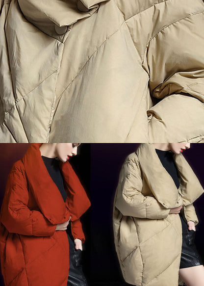Khaki Peter Pan Collar Button Winter Duck Down Coat