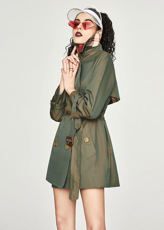 Khaki Peter Pan Collar Sashes Cotton Double Breasted Trench Spring