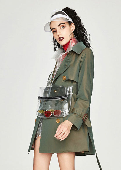Khaki Peter Pan Collar Sashes Cotton Double Breasted Trench Spring