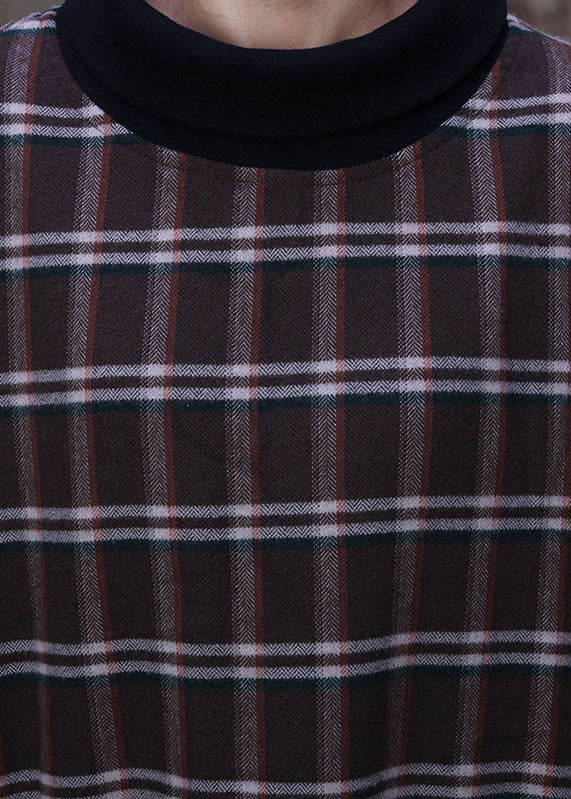 Khaki Plaid Pockets Cotton Robe Dresses Spring