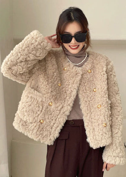 Khaki Pockets Faux Fur Winter Coats Winter