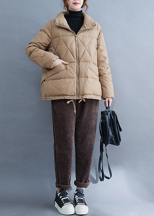 Khaki Pockets Patchwork Fine Cotton Filled Coat Winter