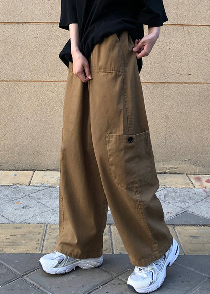Khaki Pockets Cotton Pants Summer