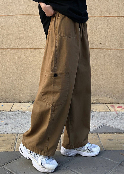 Khaki Pockets Cotton Pants Summer