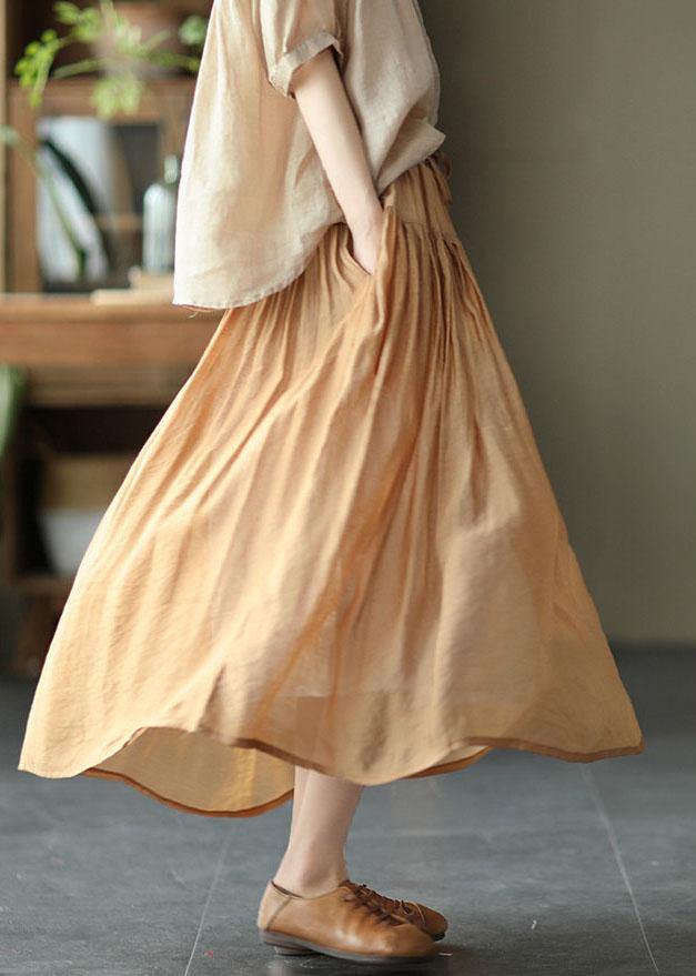Khaki Retro Circle Summer a Line Linen Skirt