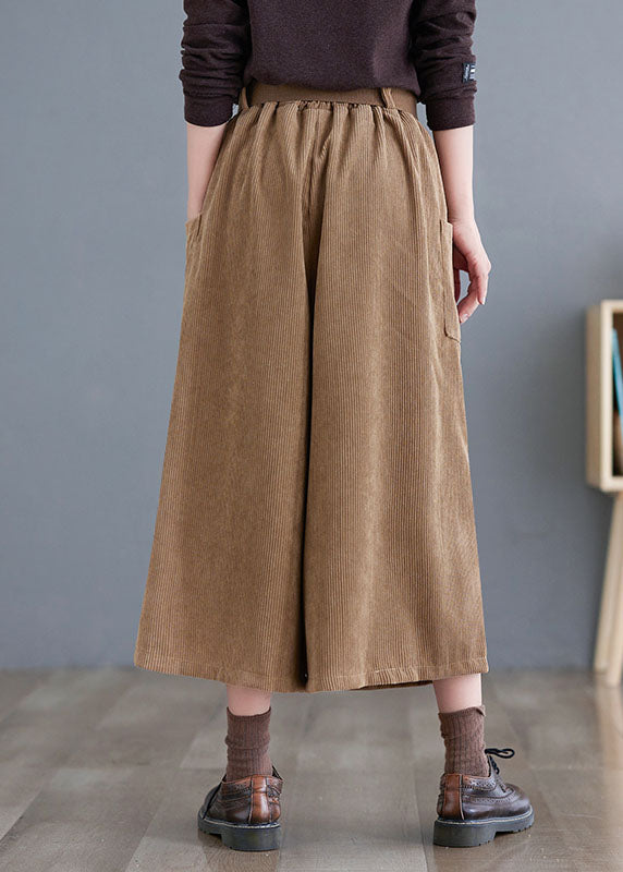 Khaki Sashes Corduroy Crop Wide Leg Pants