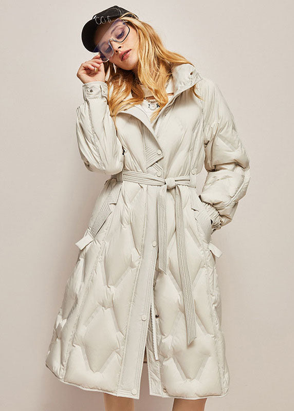 Khaki Stand Collar Zip Up Warm Duck Down Winter Cinch Coats
