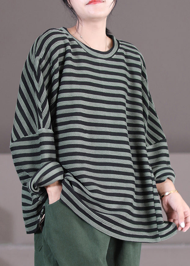 Khaki Striped O-neck Patchwork Sweatshirts Fall