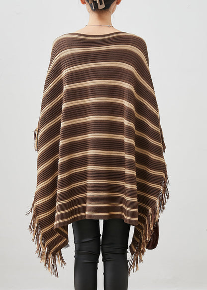 Khaki Striped Tasseled Knit Mini Dresses Spring
