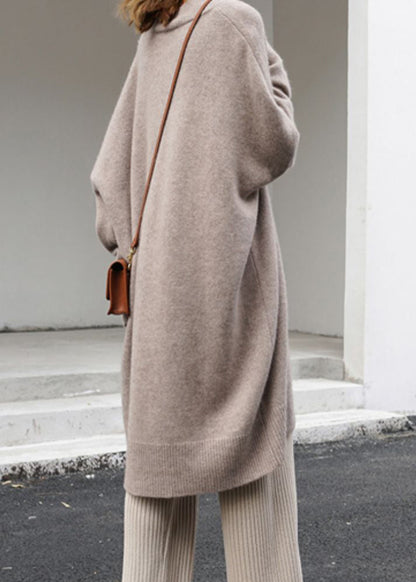Khaki V Neck Oversized Knit Sweater Dress Spring