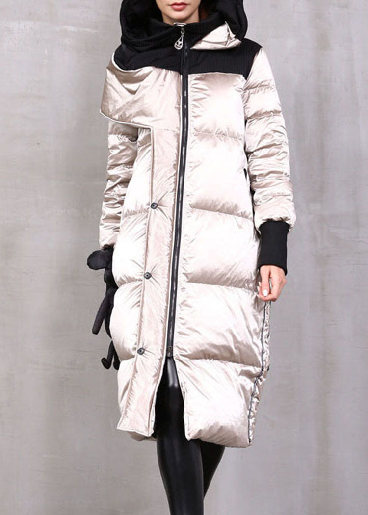 Khaki Zip Up Patchwork Duck Down Winter Down Coat
