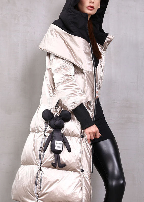 Khaki Zip Up Patchwork Duck Down Winter Down Coat