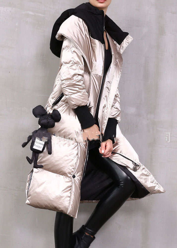 Khaki Zip Up Patchwork Duck Down Winter Down Coat