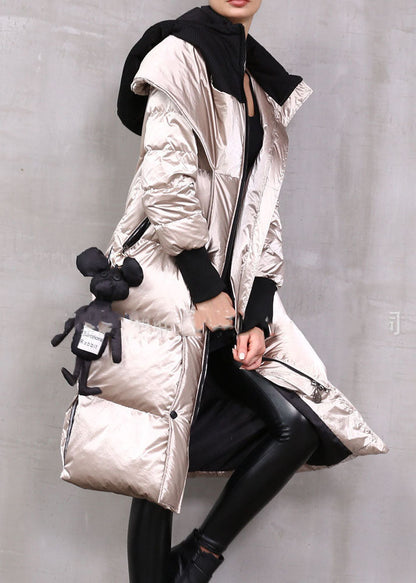 Khaki Zip Up Patchwork Duck Down Winter Down Coat
